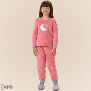 Pijama Feminino Infantil Manga Longa Fechado Fleece Peludinho Ted Estampado Confortável para o Frio em Oferta na Shopee