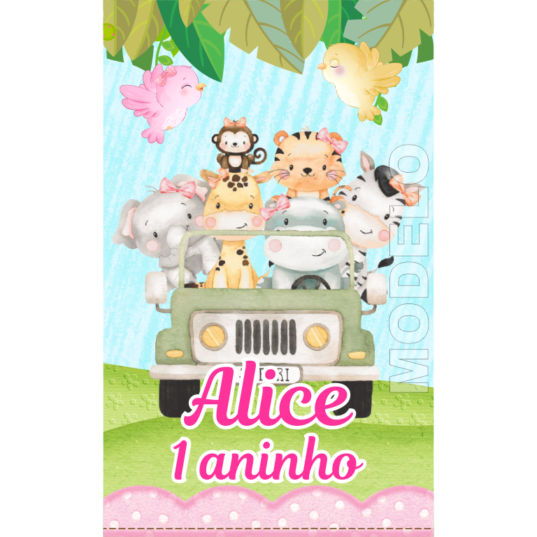 15 Adesivos Tubete Safari Menina - Etiqueta - Rótulo Personalizado