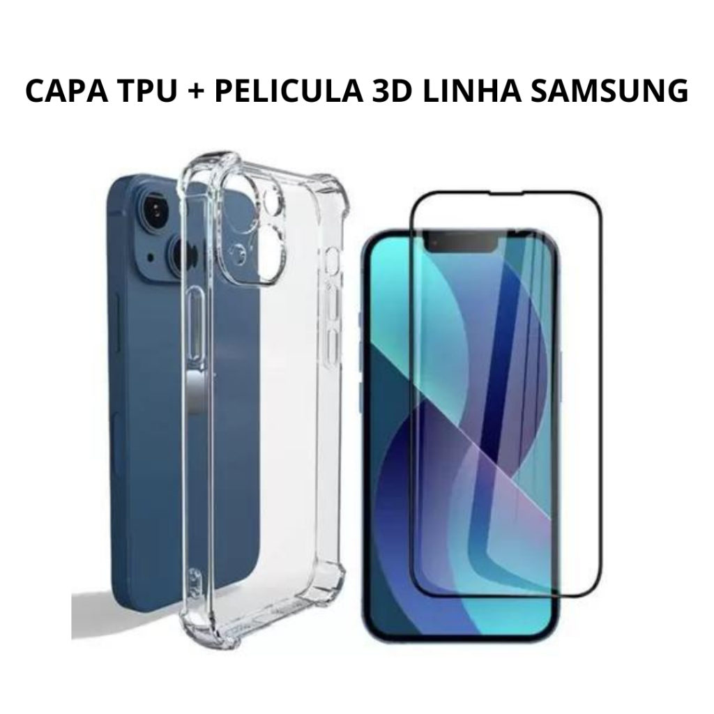 CAPA DE SILICONE  TPU COM BORDAS ANTI-IMPACTO  + PELICULA DE VIDRO 3D SAMSUNG A50S/A30S A51 A52 A53 A54 A55