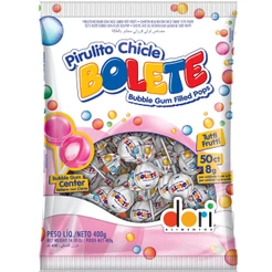 Pirulito Recheado com Chiclete Bolete Tutti Frutti 400g - Dori