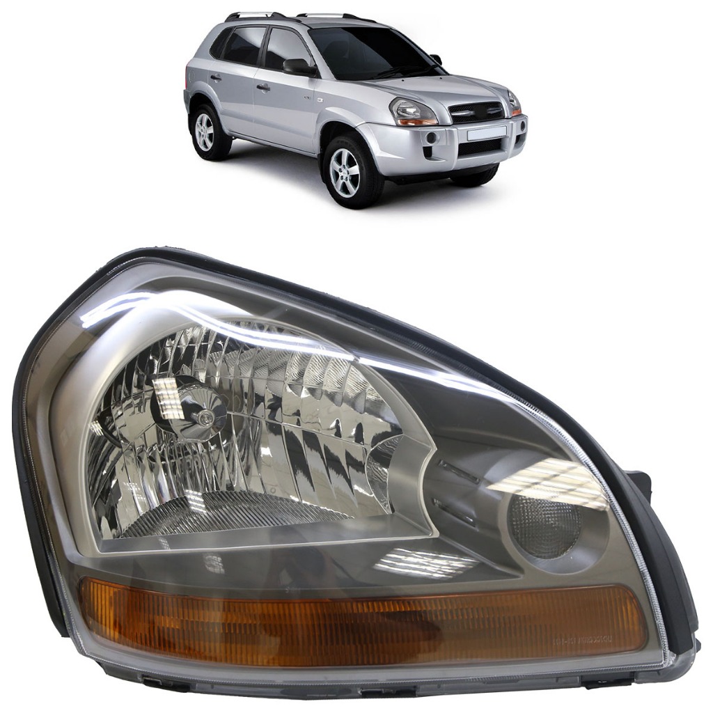 Farol Dianteiro Tucson 2005 2006 2007 2008 A 2016 Máscara Cinza Foco Simples Lente Lisa Acrílico em Oferta na Shopee