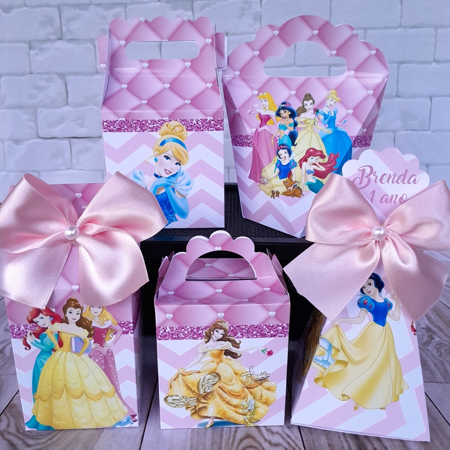 Kit Caixas Personalizados Princesas Lembrancinha para Aniversário Tema Meninas