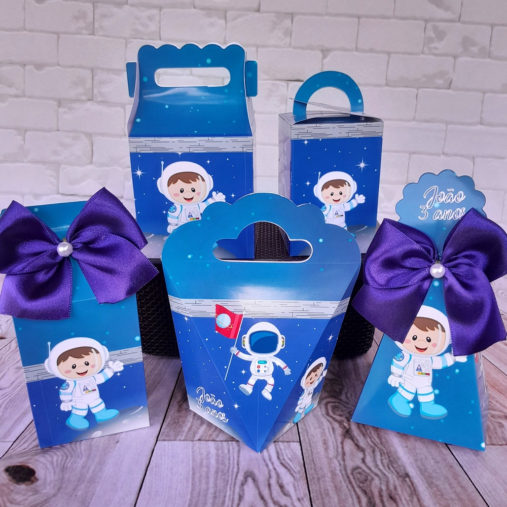 Kit Caixas Personalizados Astronauta Lembrancinhas para Aniversário