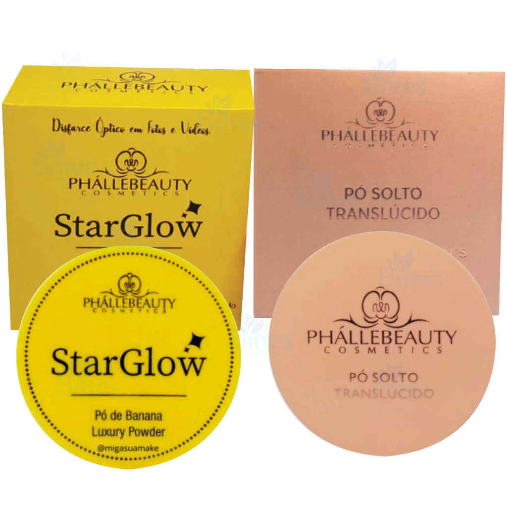 KIT PÓ BANANA E PÓ TRANSLUCIDO PHÁLLEBEAUTY COSMÉTICOS FINALIZADOR DE MAKE-UP PELE OLEOSA