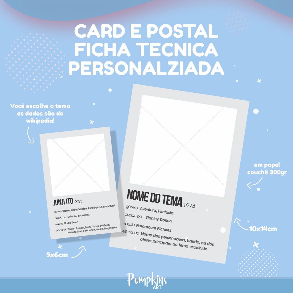 Card e Postal Personalizado com ficha técnica / Filmes - Séries - Música e outros