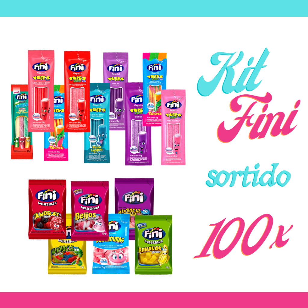 Kit 100 un Bala Fini Tubes Gelatinas Sortido15g - Fini