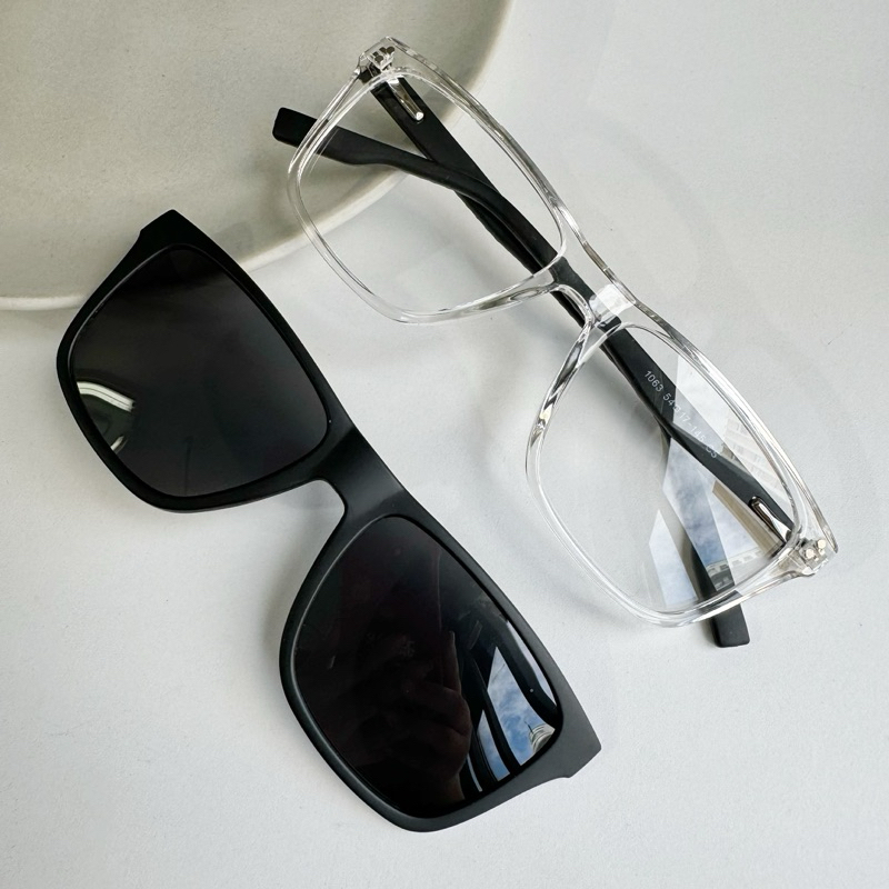 Armação de óculos Clipon 2 Em 1 Masculino Modelo Novo Quadrado / Lente Polarizado 1063 em Oferta na Shopee