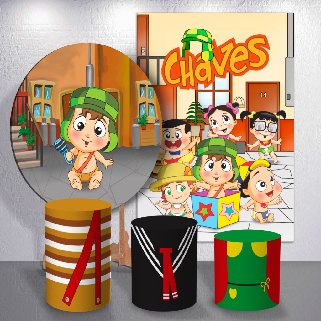 Capa Painel Festa Infantil Menino Chaves Cute Baby Capas Cilindro ou Capas Cilindro Avulso ou Kit