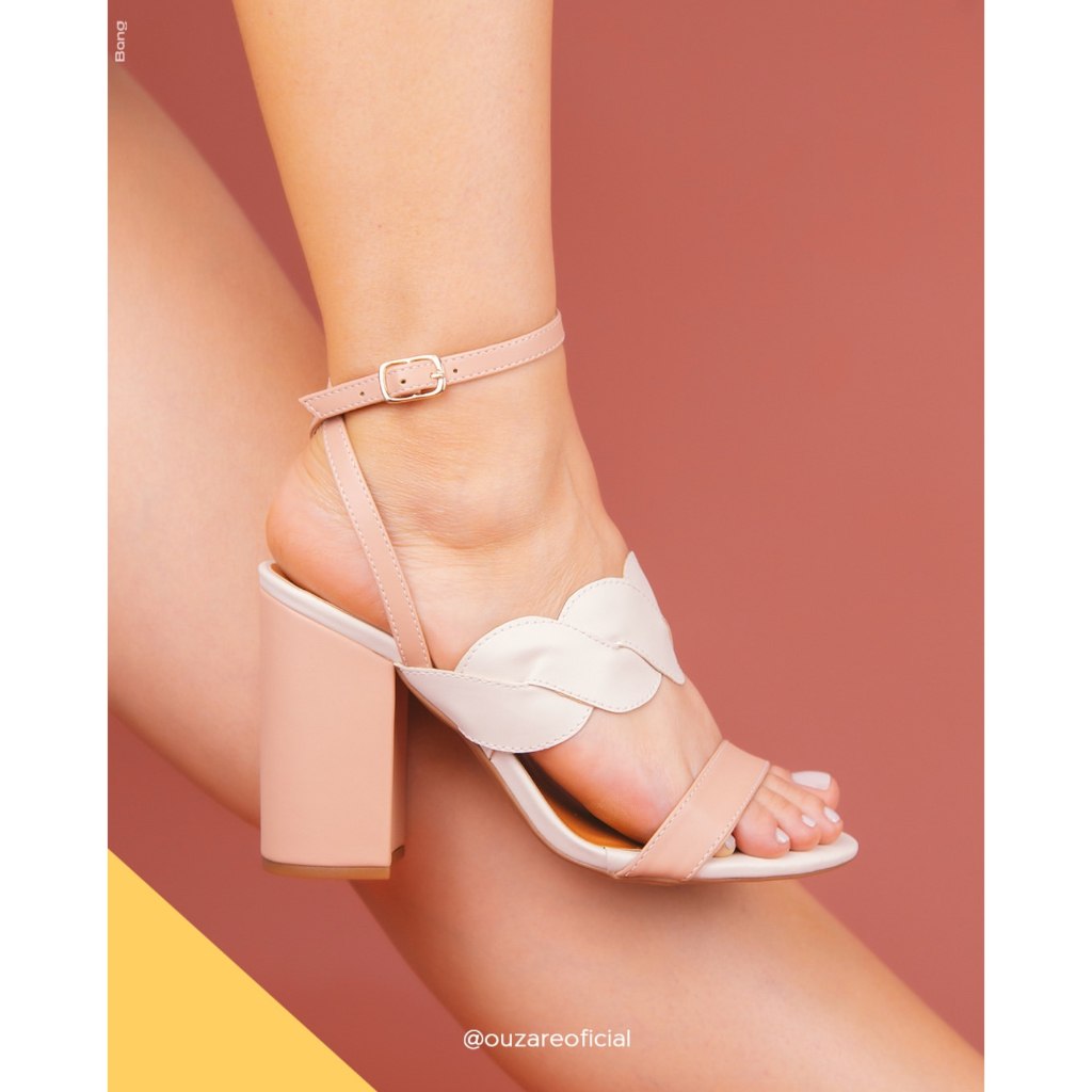 Sandália Feminina Salto Bloco Grosso Quadrado Fivela Salto Chique Elegante Casual Moderna Moda
