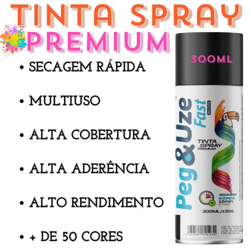 Tinta Spray Premium Uso Geral 300ML Multiuso Secagem Rápida Uso Interno/Externo