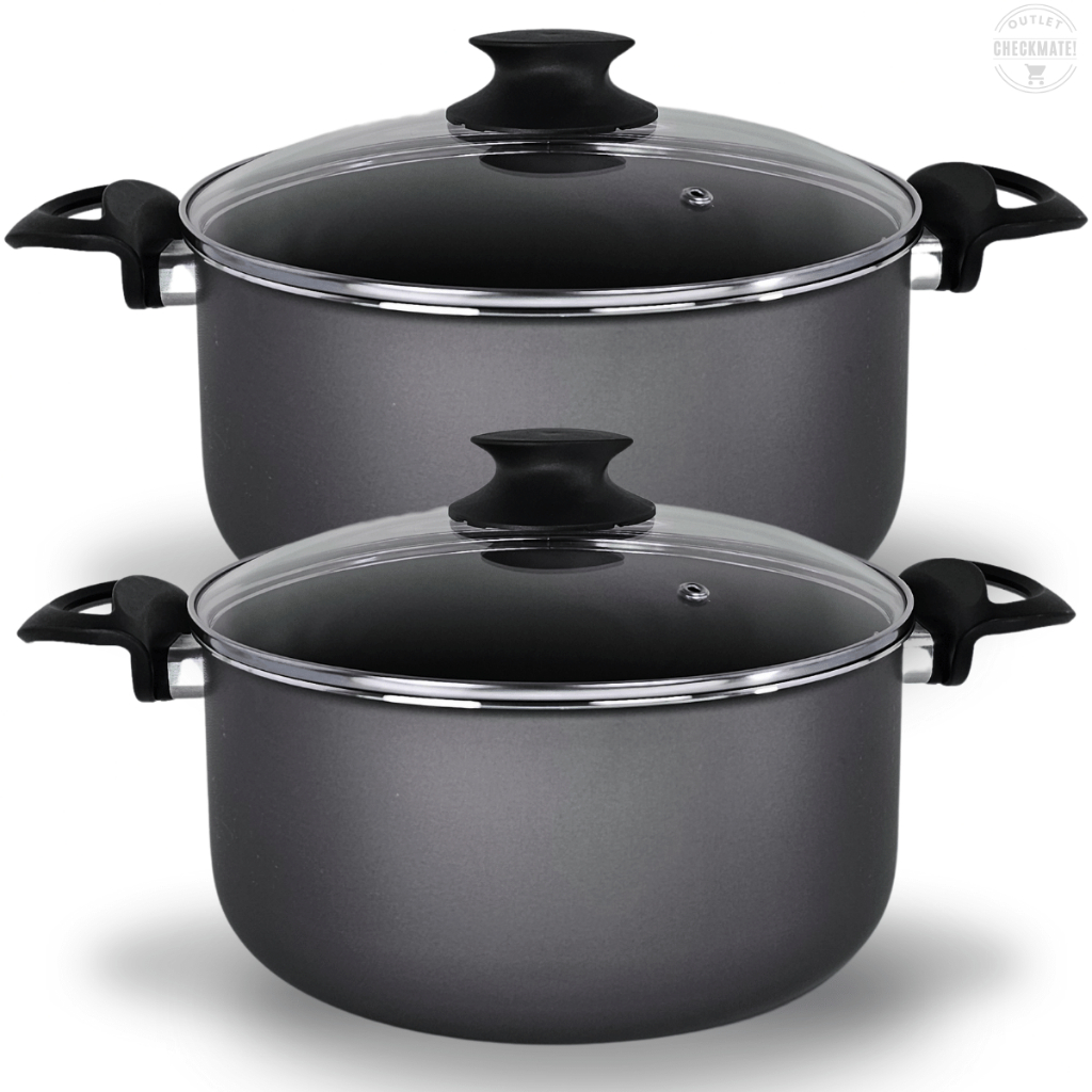 Kit Panelas Caçarolas 02 Peças TAMANHO GRANDE 22 e 24 cm Antiaderente 5 Camadas De Teflon Cor Preto Grafite