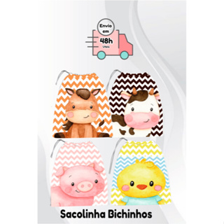 KIT 25 SACOLINHAS DE TECIDO BICHINHOS FAZENDA SEM NOME em Oferta na Shopee