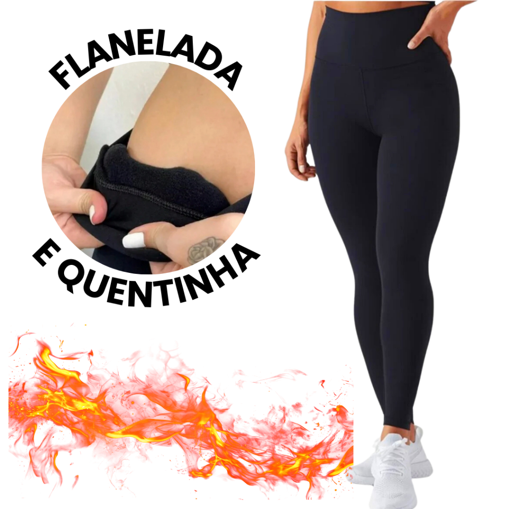 Calça Legging Flanelada Peluciada Térmica Inverno Feminina Suplex Forrada Para Frio Reforçada em Oferta na Shopee