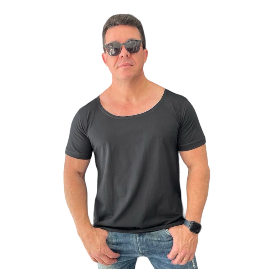 CAMISETA GOLA CANOA PRETA STECCHI ALGODÃO