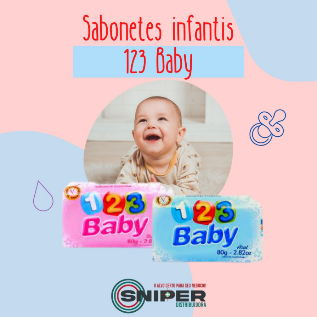Kit 12 Sabonetes Infantis 123 Baby Azul