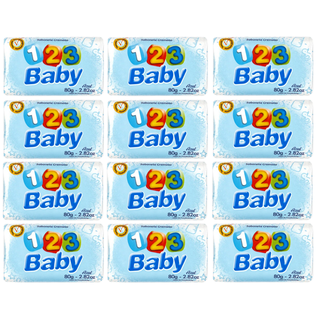 Kit 12 Sabonetes Infantis 123 Baby Azul em Oferta na Shopee