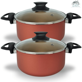 Panelas Caçarolas Premium 02 Peças TAMANHO GRANDE 22 e 24 Antiaderente Teflon Cor Cereja e Dourado em Oferta na Shopee