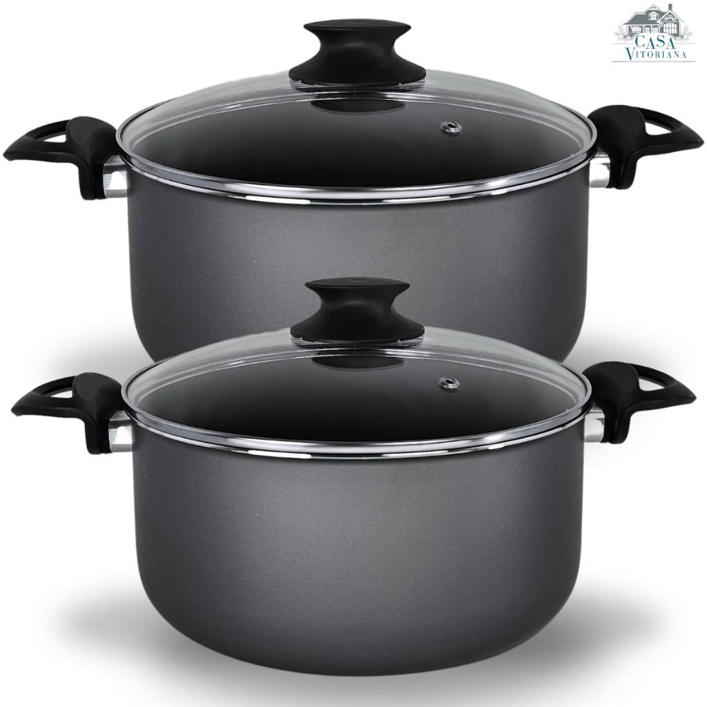 Imagem Panelas Caçarolas Premium 02 Peças TAMANHO GRANDE 22 e 24 Antiaderente Teflon Cor Preto Grafite