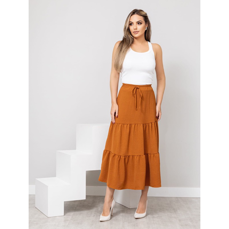 saia babado camadas 3 marias liso e estampado com forro e elástico na cintura cod:126 em Oferta na Shopee