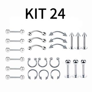 24pçs Piercing de aço cirúrgico sobrancelhas nipple nariz lingua brinco corpo piercing joias em Oferta na Shopee