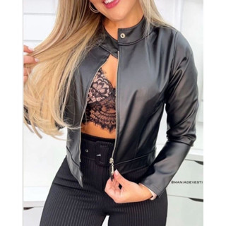 jaqueta courinha femenina gola padre em Oferta na Shopee