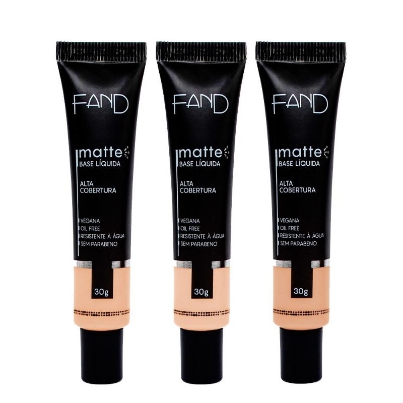 Kit 3 Bases Fand Matte Alta Cobertura Pele Mista e Oleosa