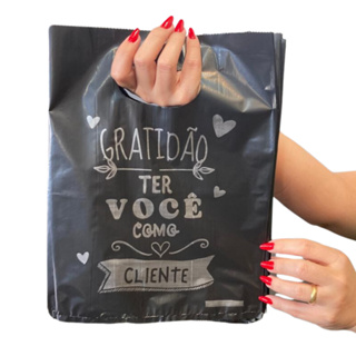 100 Sacolas Plásticas Estampadas Sacolinha para Lojas Escritas Gratidão ter você como cliente 20x30, 30x40 e 40x50 em Oferta na Shopee