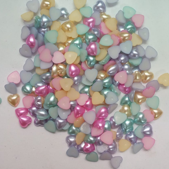 MEIA PÉROLA CORAÇÃO (10mm CANDY COLOR) DE 50 À 250 PÇS