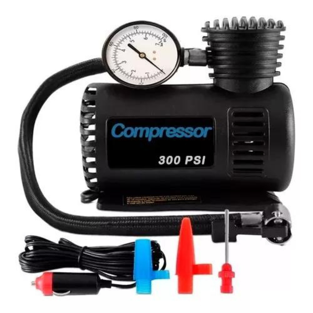 Mini Compressor Ar 300psi 12v Pra Pneu Carro Moto Bicicleta Cor Preto