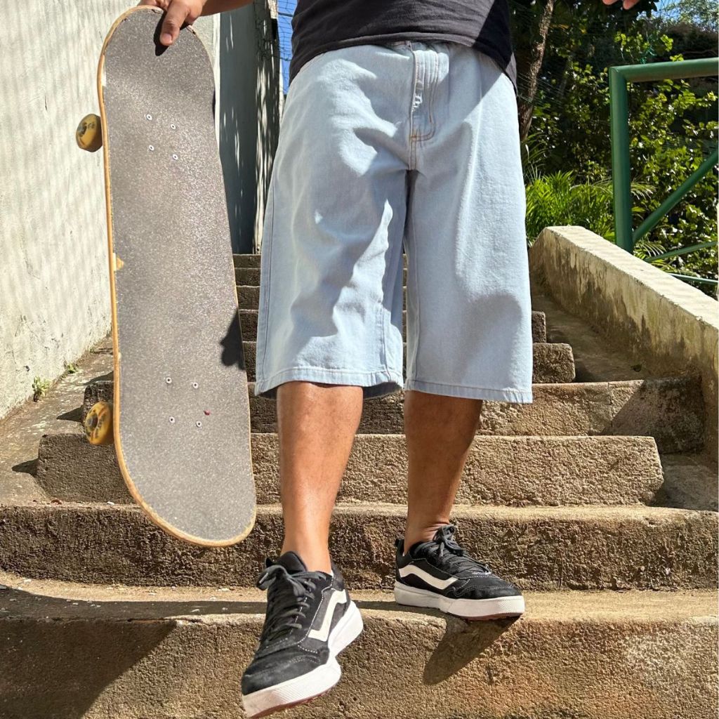 Bermudão  Masculina Jeans Shorts Modelo Balão Bag Boca Larga Oversized Destroyed Jorts em Oferta na Shopee