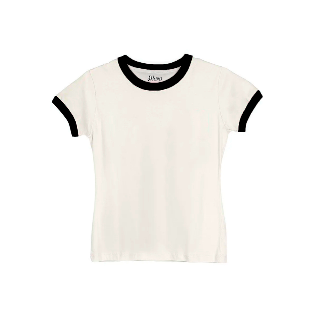 Camiseta ou Baby Look Ringer Tee Vintage / 100% Algodão Off White / Sem estampa