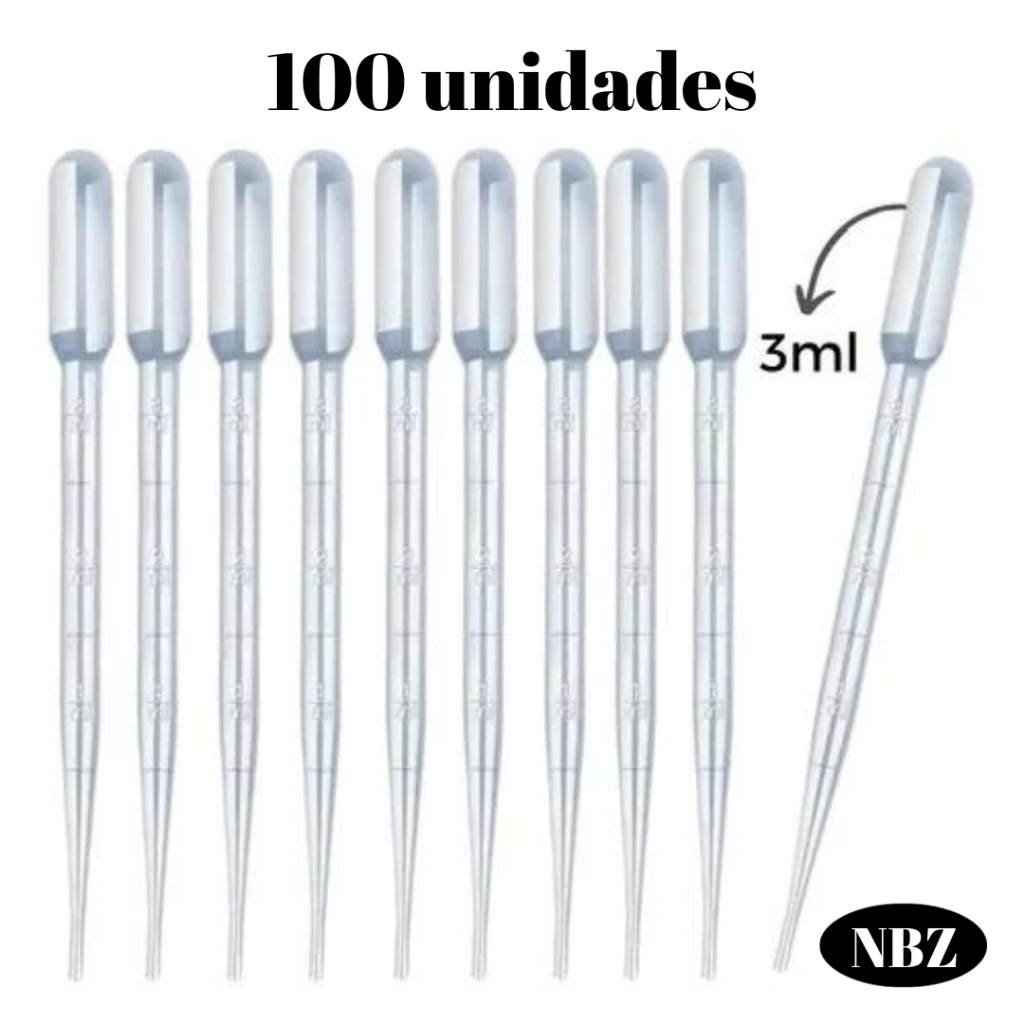 Pipeta de Pasteur Graduada 3ml Não Estéril Conta gotas Pipeta descartável - Pct c/ 100 unid