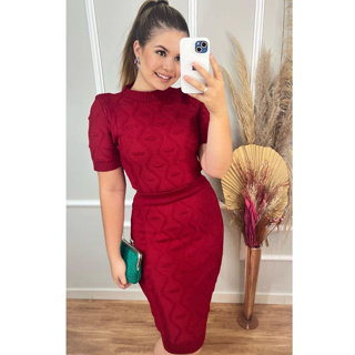 Conjunto De Tricot Feminino Blusa e Saia Alto Relevo Moda Evangélica em Oferta na Shopee