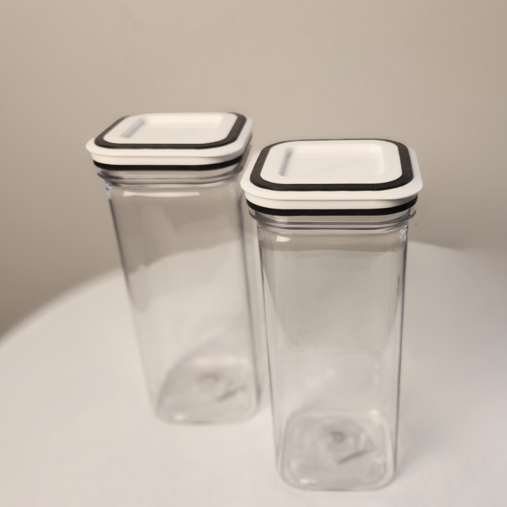 Kit 2 Potes Herméticos 1000ml Quadrado Plástico Transparente para Mantimentos Vedação Máxima