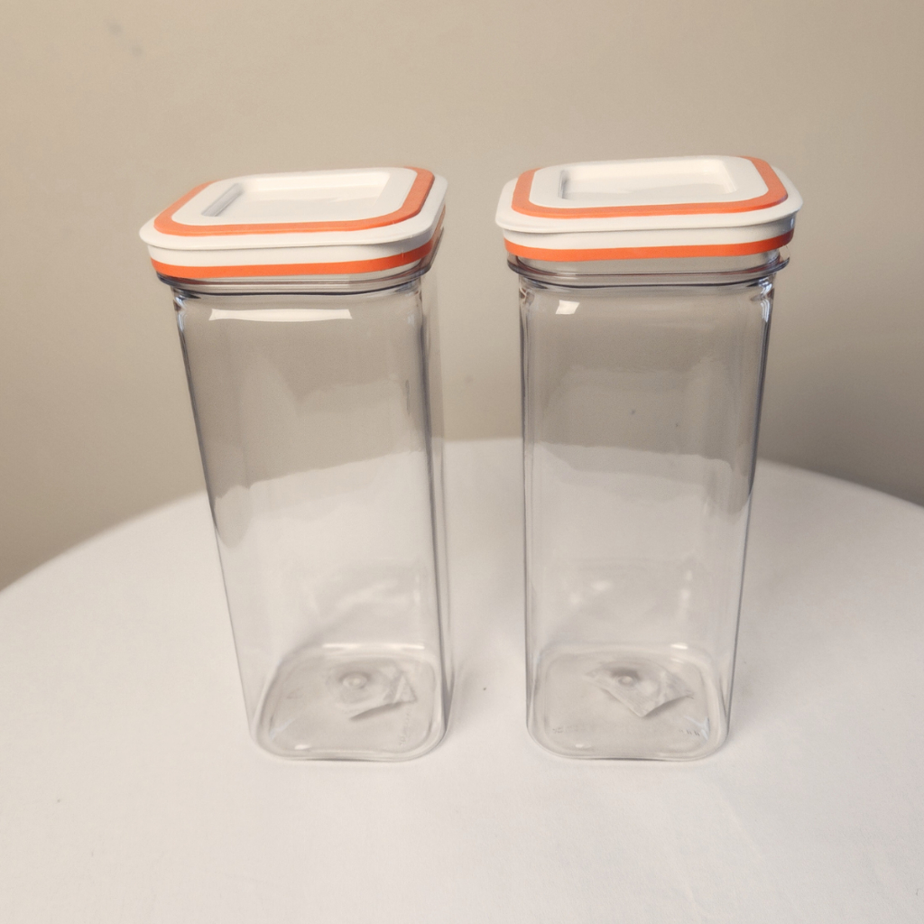 Kit 2 Potes Herméticos 1000ml Quadrado Rosa Plástico para Mantimentos Vedação Máxima Transparente Tampa Hermética detalhe