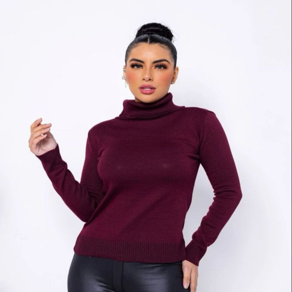 Blusa De Frio Cacharrel Gola Alta Tricot Mana Longa Básica Moda Feminina
