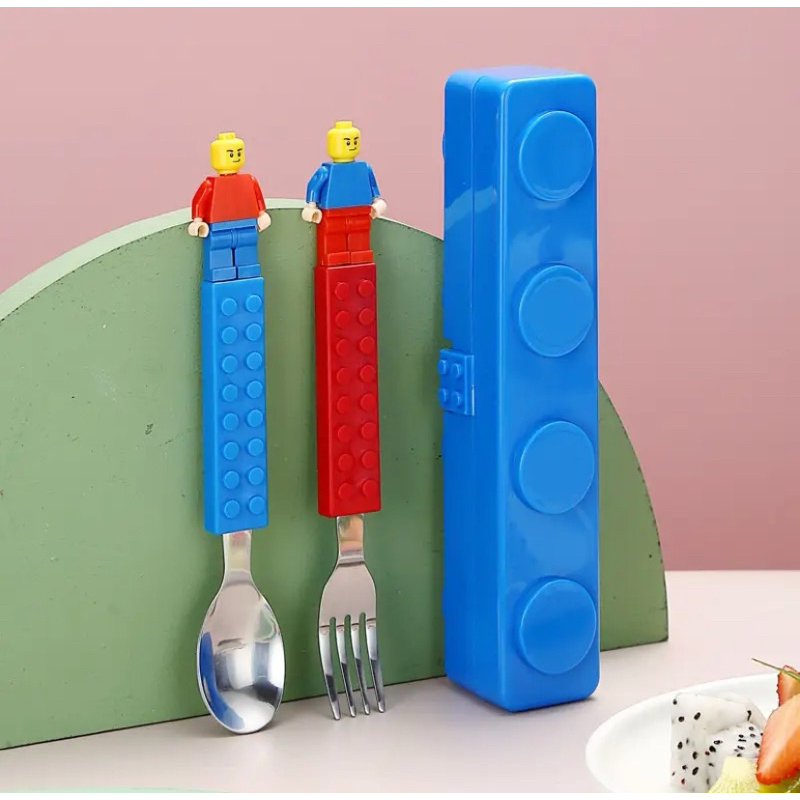 Conjunto De Talheres Em Forma Fofo Garfo Para Crianças Kids Aço Inoxidável Aprenda A Comer De Mesa kit talher de Lego