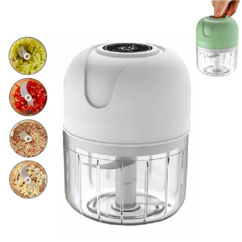 Triturador de Alho Elétrico Processador Moedor Sem Fio Portátil USB Alimentos Carnes Legumes 250ml