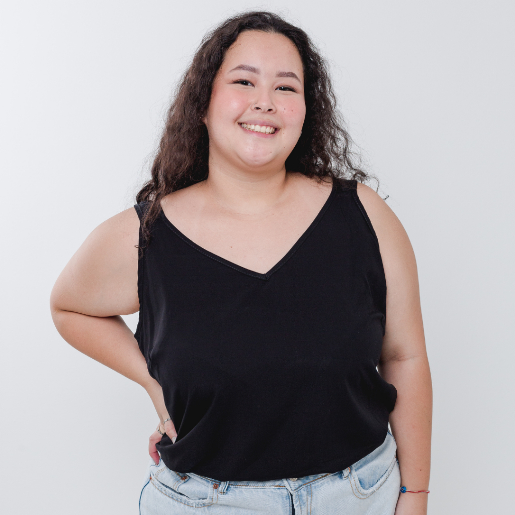 Blusa Regata Alça Larga Viscose Estampada e Lisa Feminina Decote V Plus Size