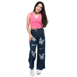 Calça jeans pantalona wide leg infantil menina lançamento 8  as 16 em Oferta na Shopee
