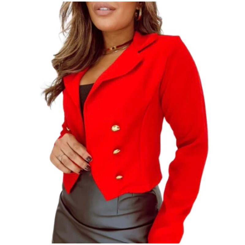 Blazer Alfaiataria Curto Jaqueta Feminina Cropped em Oferta na Shopee