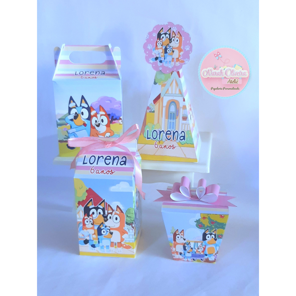 Kit 40 Caixinhas Bluey Rosa - Lembrancinhas Personalizadas com Nome e Idade /Kit Festa Bluey Menina /Lembrancinhas /Festa Infantil / Surpresinhas Bluey e Bingo