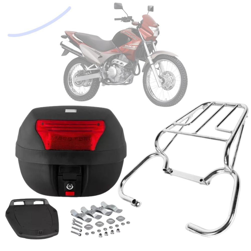Bauleto Bau 28 Litros Com Bagageiro Sansão Churrasqueira Moto Falcon Todos Anos Pro Tork
