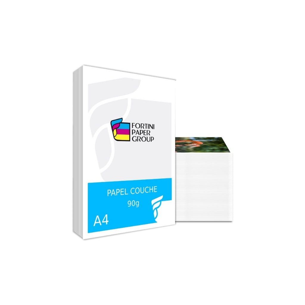 100 folhas Papel Couche Brilho 90g A4 Fortini Paper para Impressão a Laser Couchê