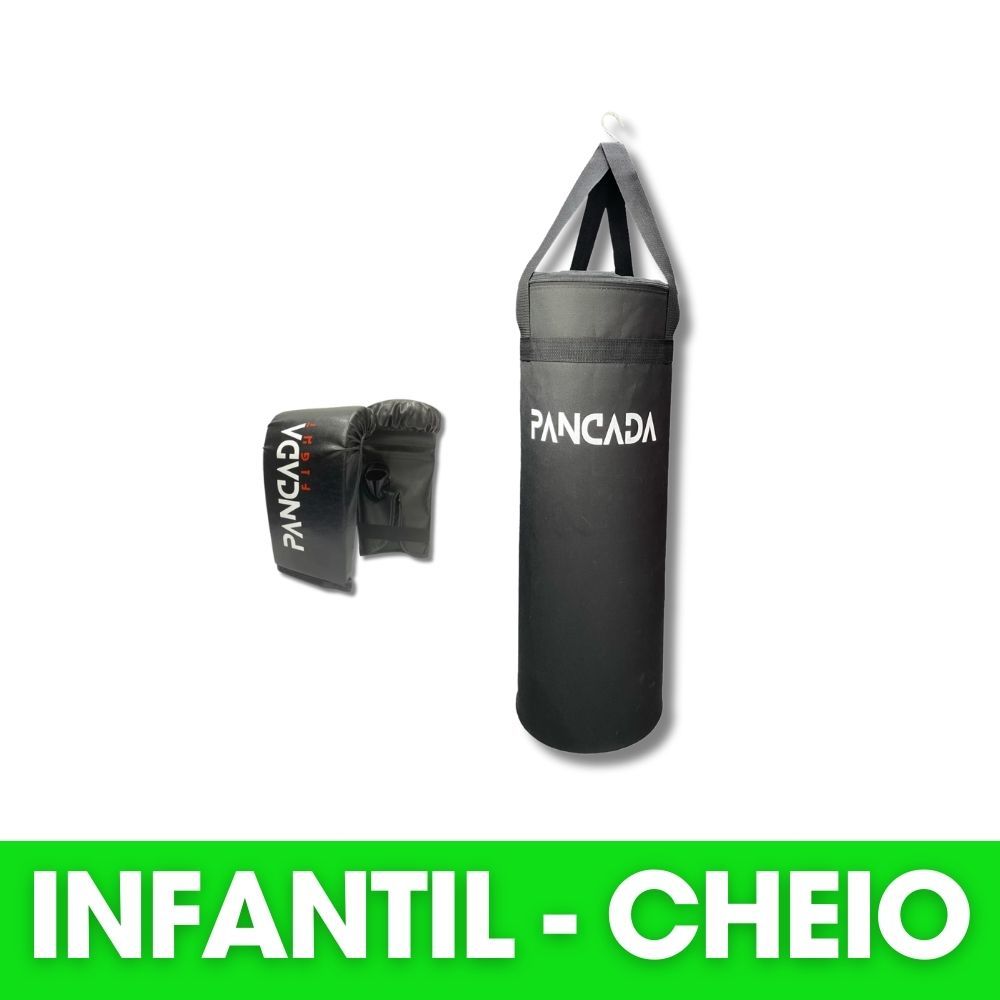 Kit Saco de Pancada Boxe Infantil Cheio + Luva Bate Saco