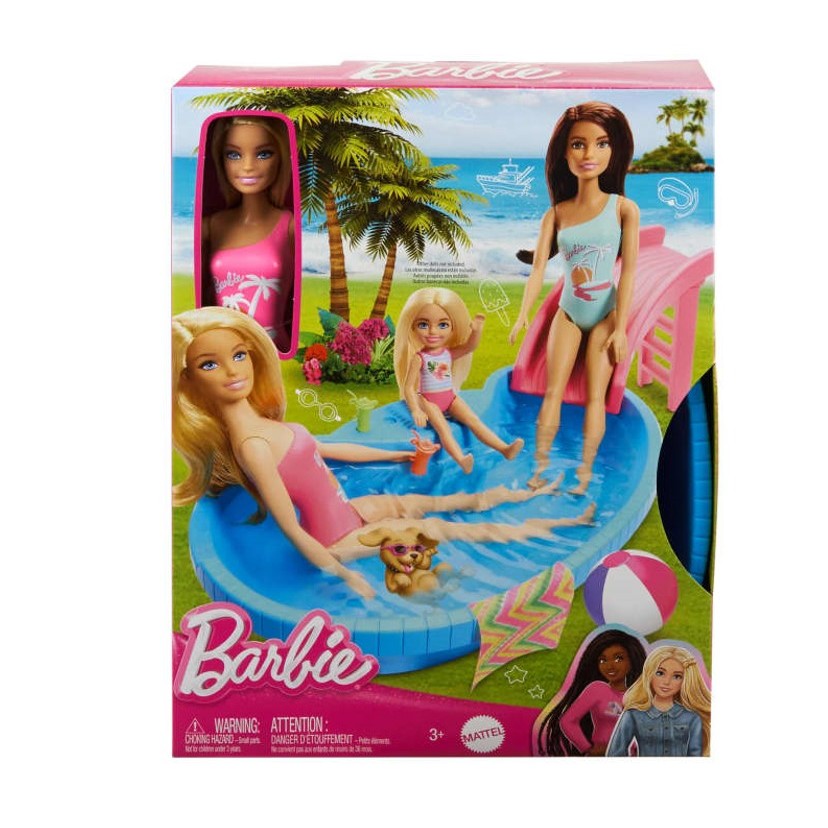 Barbie Piscina com Boneca Maiô Rosa - Mattel em Oferta na Shopee