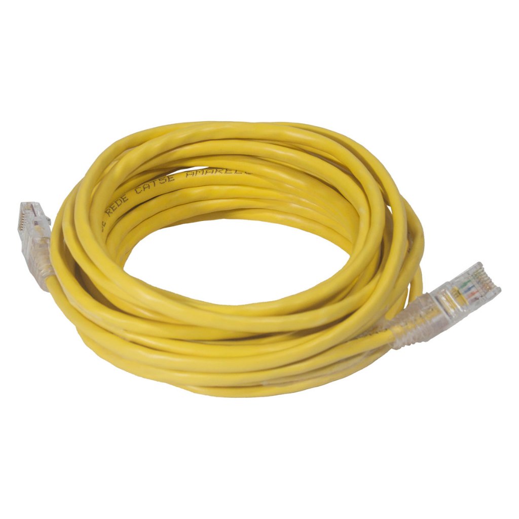 Cabo de Rede CAT5e Amarelo 5 Metros UTP Gigabit Crimpado Pronto 24AWG