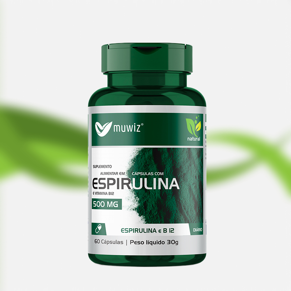 Espirulina + Vitamina B 12 500mg 60 Cápsulas Muwiz