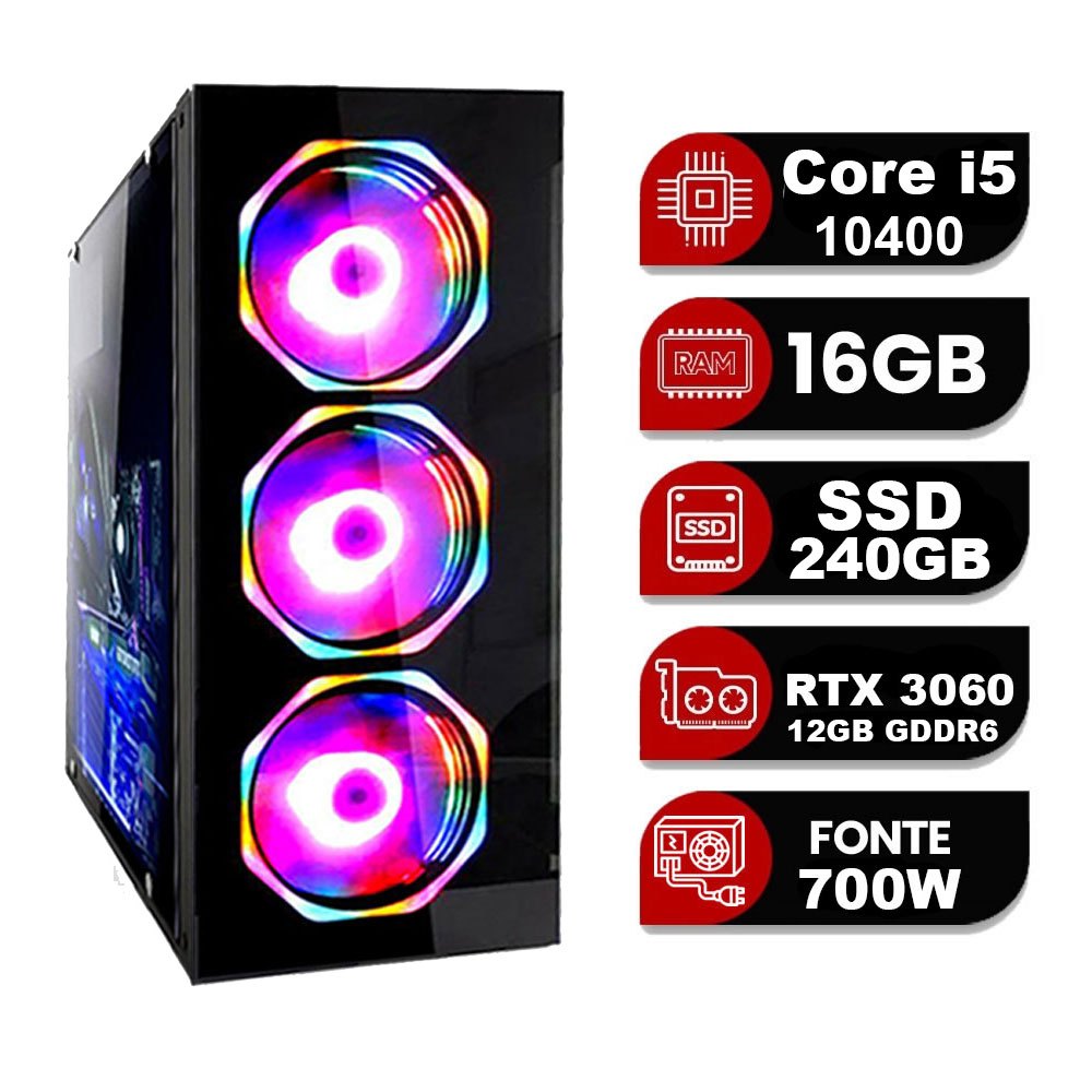 COMPUTADOR GAMER BEST DRAGON DIAMOND, INTEL I5, 10400F, 16GB, SSD 256GB, RTX 3060 12GB, WINDOWS 10