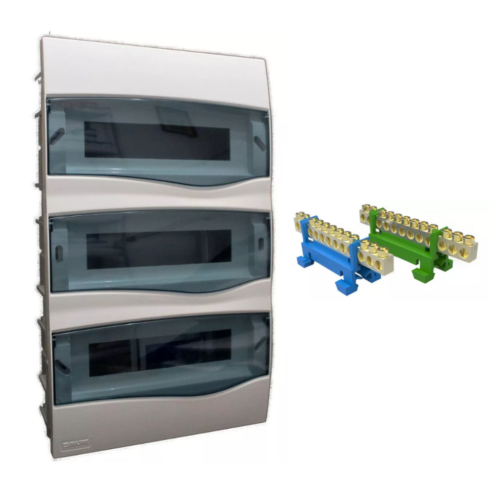 Quadro de Distribuição Embutir Porta Fumê P/ Até 36 Disj Din ou 24 Nema + Barramentos